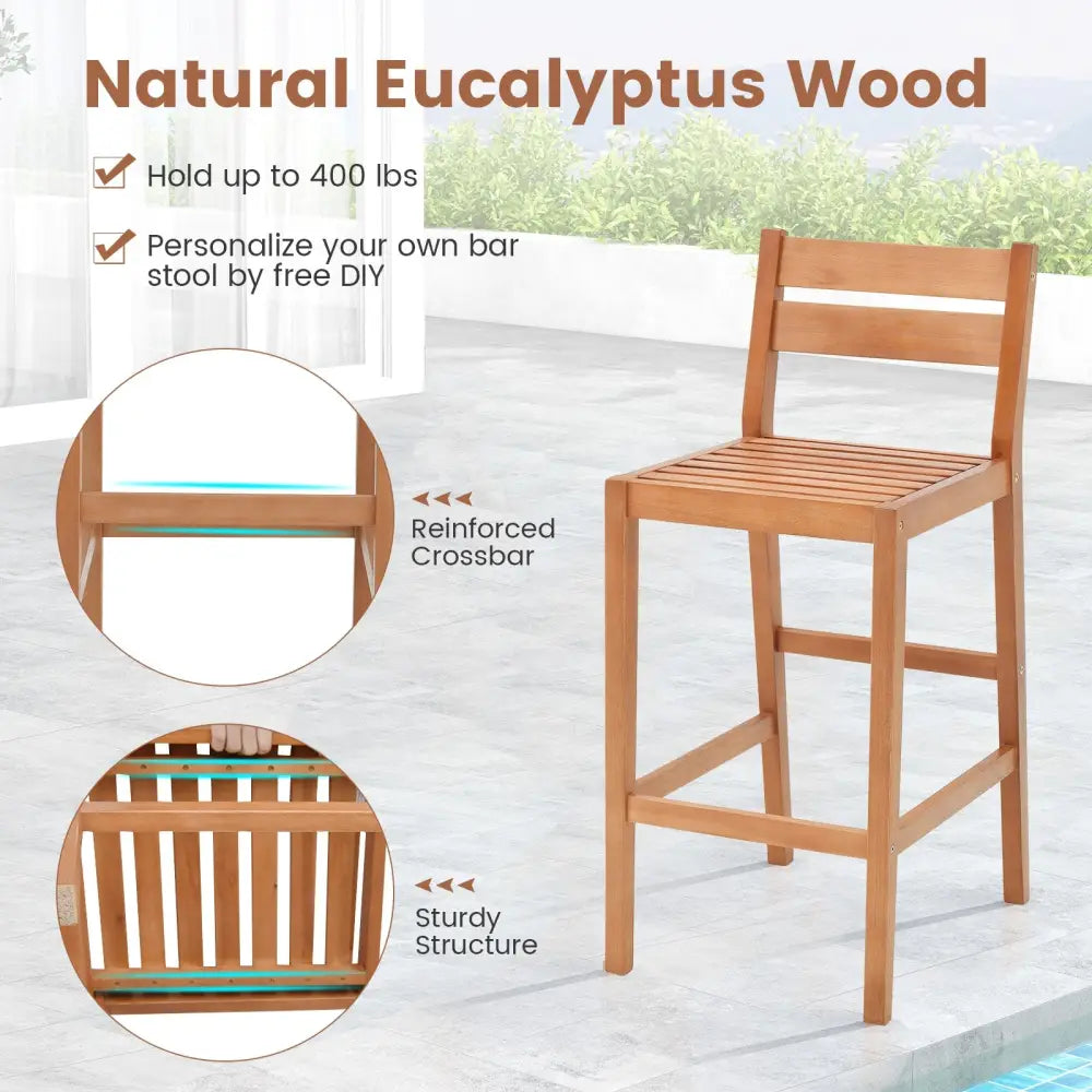 Set of 2 Outdoor Wood Barstools with Soft Seat Cushion-Off White - Off White - Patio Bar Furniture