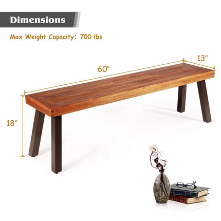 Set of 2 Patio Acacia Wood Dining Benches - Brown - Outdoor Benches