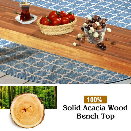 Set of 2 Patio Acacia Wood Dining Benches - Brown - Outdoor Benches