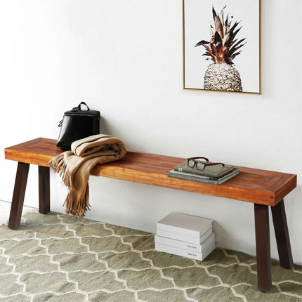 Set of 2 Patio Acacia Wood Dining Benches - Brown - Outdoor Benches