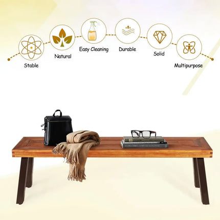 Set of 2 Patio Acacia Wood Dining Benches - Brown - Outdoor Benches