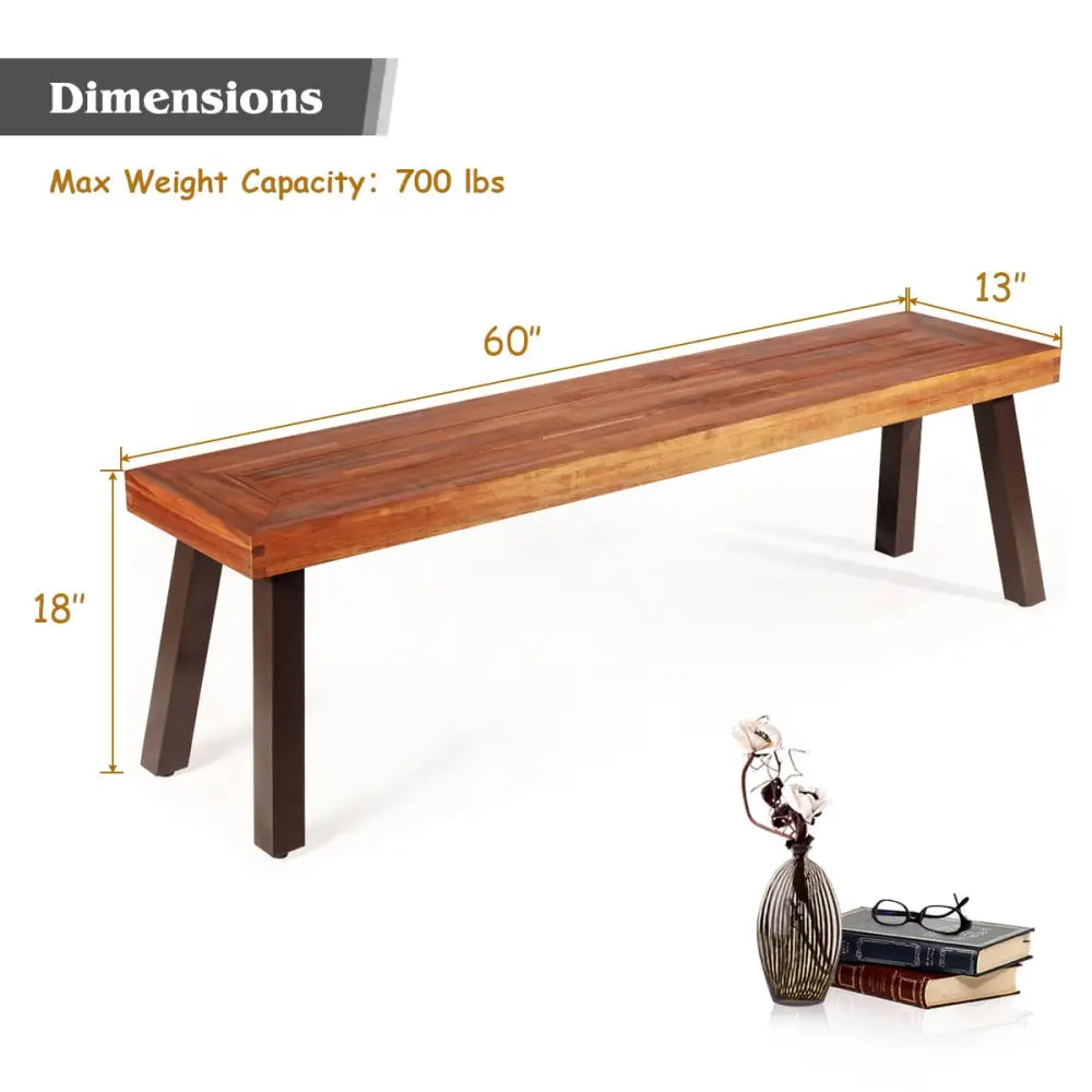 Set of 2 Patio Acacia Wood Dining Benches - Brown - Outdoor Benches