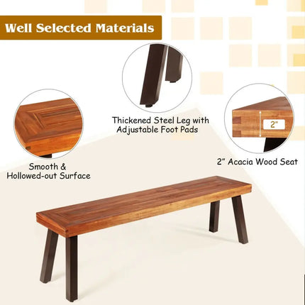 Set of 2 Patio Acacia Wood Dining Benches - Brown - Outdoor Benches