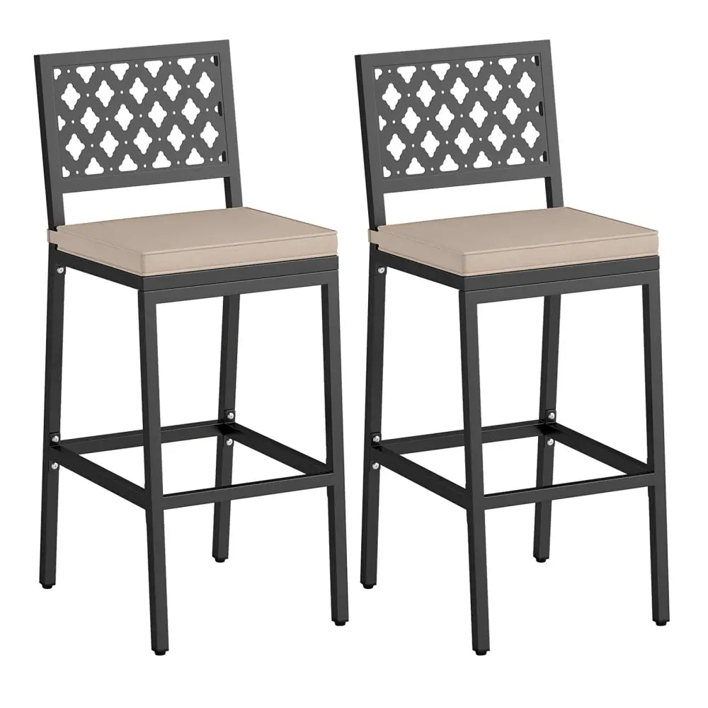 Set of 2 Patio Bar Chairs Counter Height with Detachable Cushion and Footrest-Argyle Pattern - Black - Patio Bar