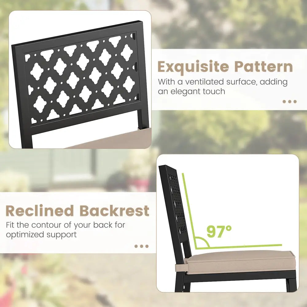 Set of 2 Patio Bar Chairs Counter Height with Detachable Cushion and Footrest-Argyle Pattern - Black - Patio Bar