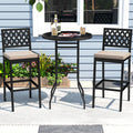 Set of 2 Patio Bar Chairs Counter Height with Detachable Cushion and Footrest-Argyle Pattern - Black - Patio Bar