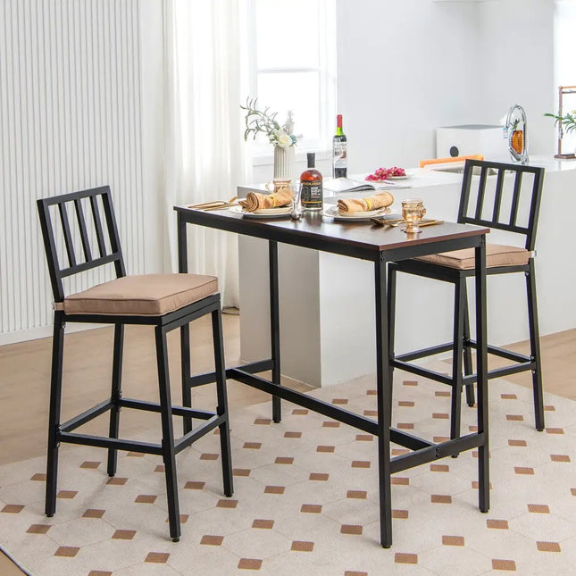 Set of 2 Patio Bar Chairs with Detachable Cushion and Footrest-Vertical Stripes - Black - Patio Bar Furniture