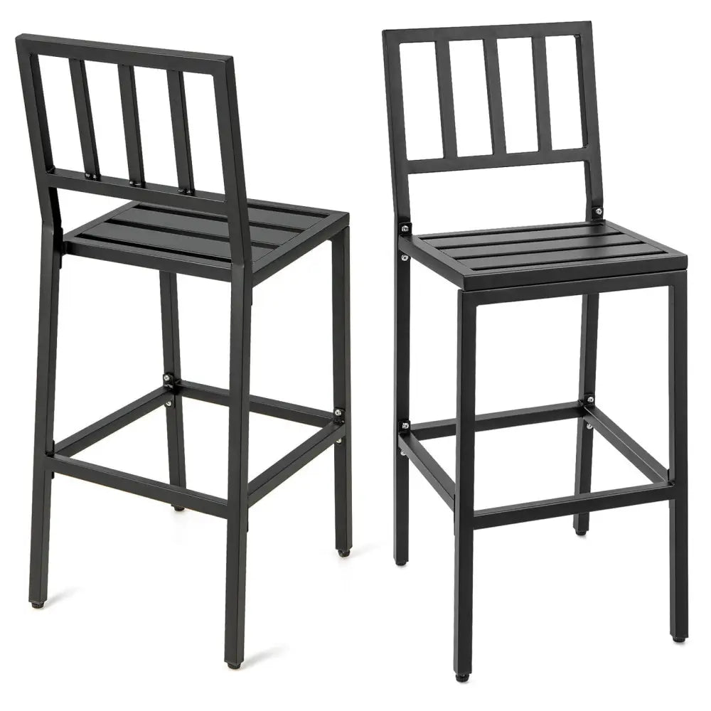 Set of 2 Patio Bar Chairs with Detachable Cushion and Footrest-Vertical Stripes - Black - Patio Bar Furniture