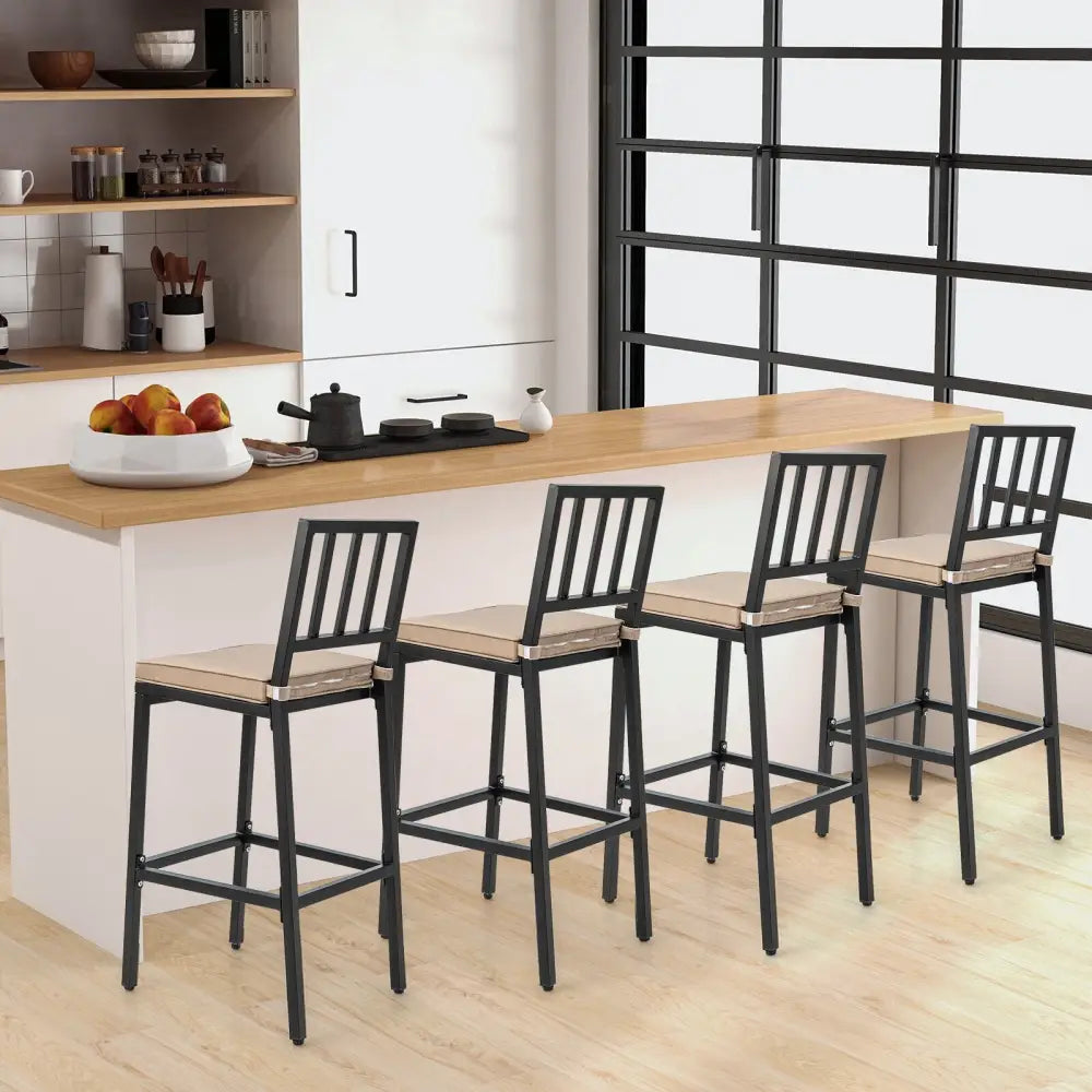 Set of 2 Patio Bar Chairs with Detachable Cushion and Footrest-Vertical Stripes - Black - Patio Bar Furniture