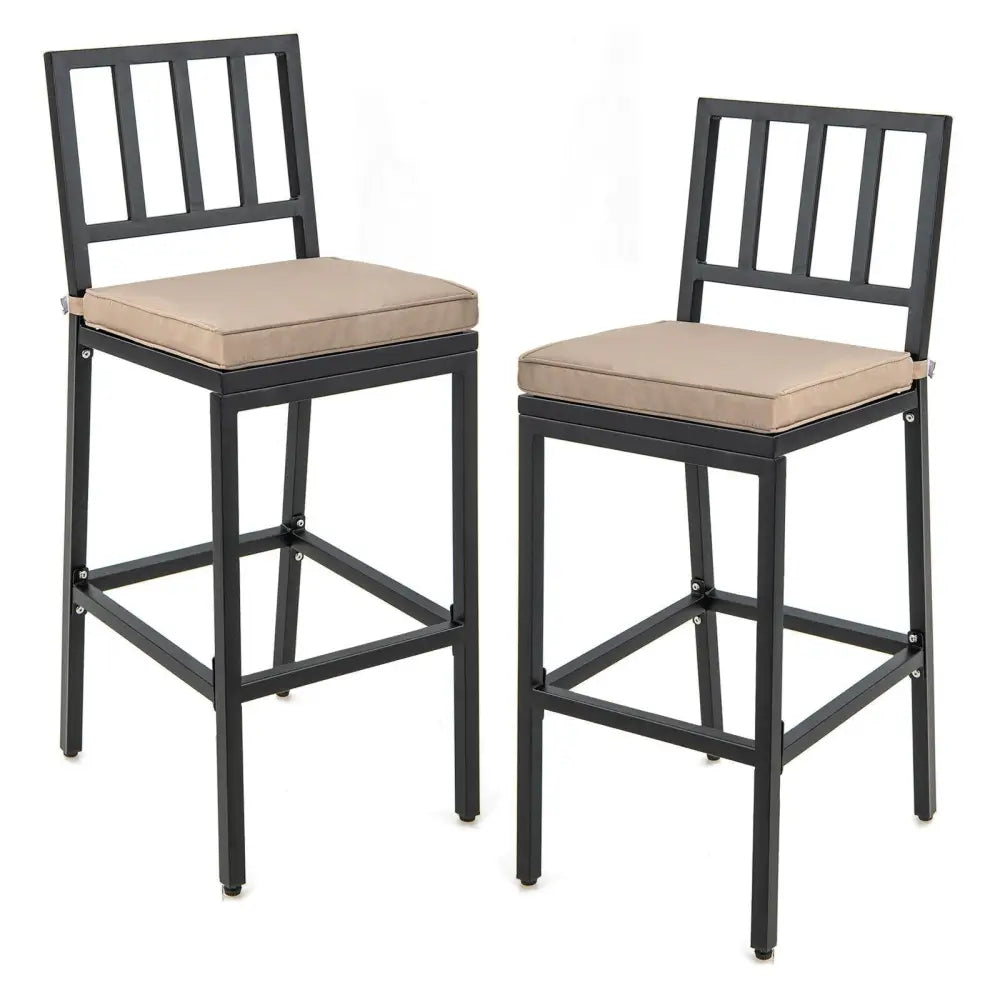 Set of 2 Patio Bar Chairs with Detachable Cushion and Footrest-Vertical Stripes - Black - Patio Bar Furniture