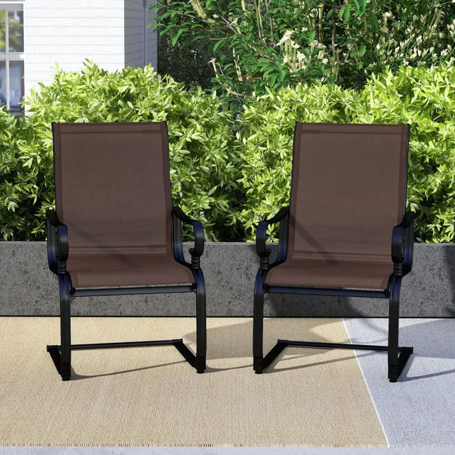 Set of 2 Patio Chairs with Quick-drying and Breathable Fabric for Backyard-Brown - Brown - Patio Dining Chairs