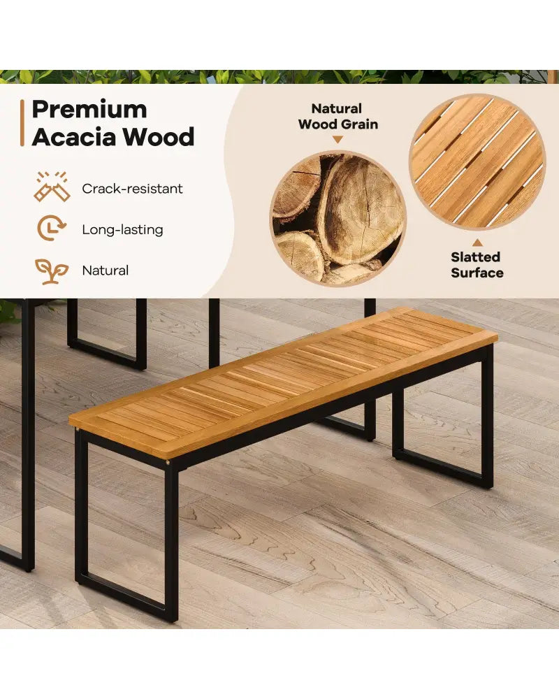Set of 2 Patio Dining Bench for 2-3 Person Indoor Outdoor - Natural - Outdoor Benches