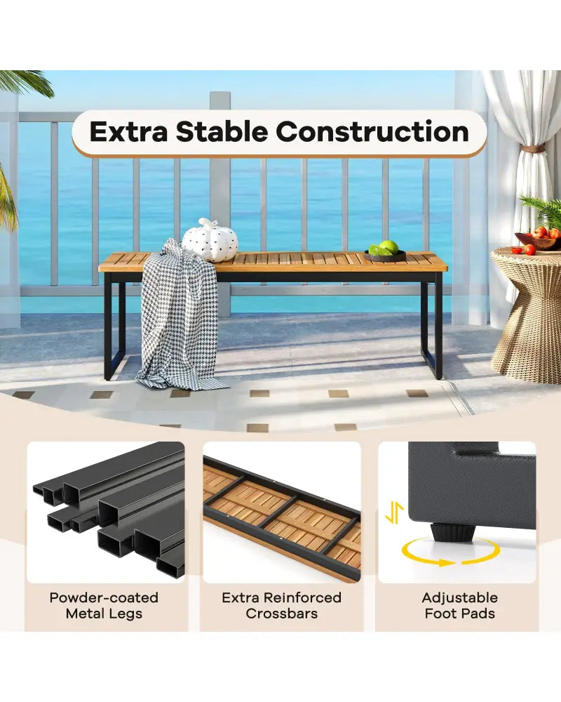 Set of 2 Patio Dining Bench for 2-3 Person Indoor Outdoor - Natural - Outdoor Benches