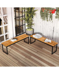 Set of 2 Patio Dining Bench for 2-3 Person Indoor Outdoor - Natural - Outdoor Benches