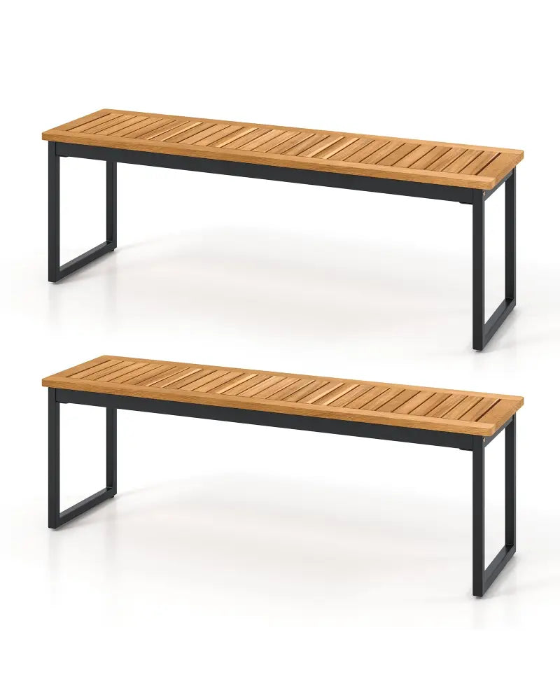 Set of 2 Patio Dining Bench for 2-3 Person Indoor Outdoor - Natural - Outdoor Benches