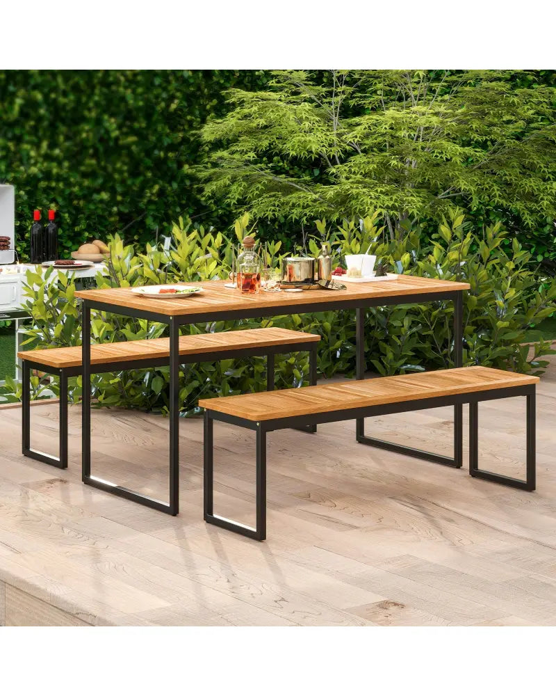 Set of 2 Patio Dining Bench for 2-3 Person Indoor Outdoor - Natural - Outdoor Benches