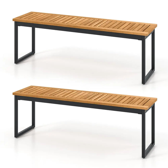 Set of 2 Patio Dining Bench for 2-3 Person Indoor Outdoor - Natural - Outdoor Benches