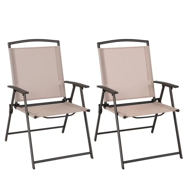 Set of 2 Patio Dining Chairs with Armrests and Rustproof Steel Frame-Beige - Beige - Patio Dining Chairs