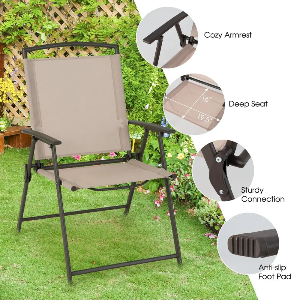 Set of 2 Patio Dining Chairs with Armrests and Rustproof Steel Frame-Beige - Beige - Patio Dining Chairs