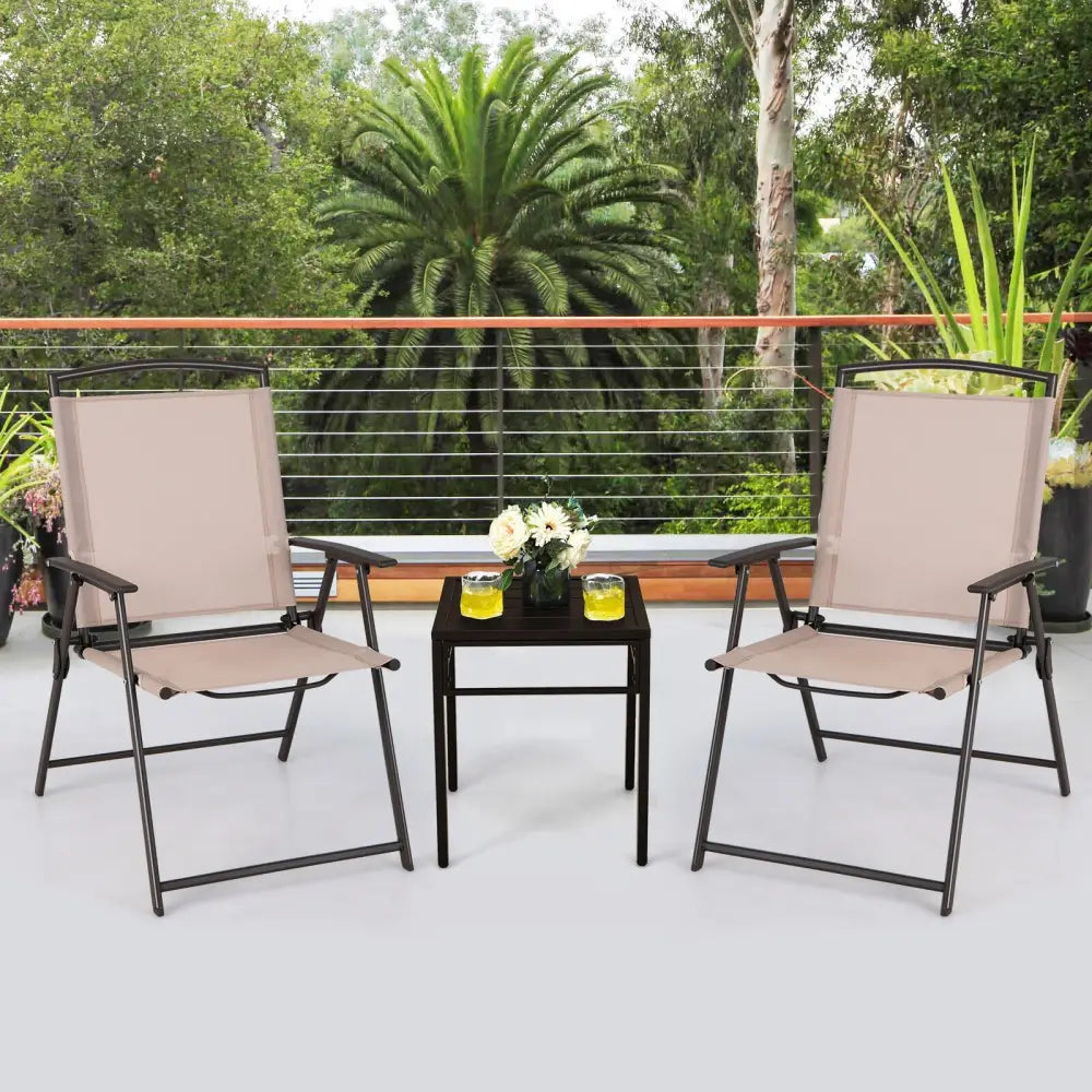 Set of 2 Patio Dining Chairs with Armrests and Rustproof Steel Frame-Beige - Beige - Patio Dining Chairs
