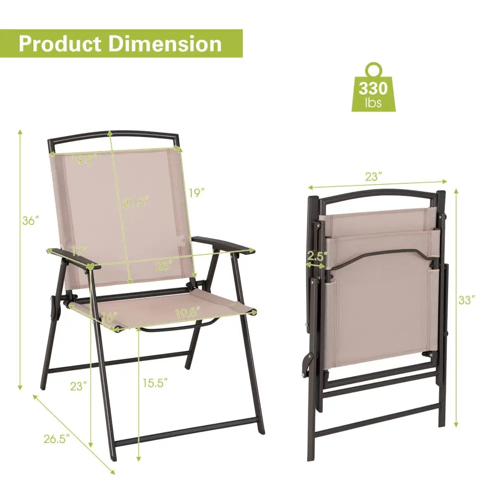 Set of 2 Patio Dining Chairs with Armrests and Rustproof Steel Frame-Beige - Beige - Patio Dining Chairs