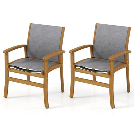 Set of 2 Patio Dining Chairs with Breathable Fabric and Acacia Wood Frame - Gray - Patio Dining Chairs