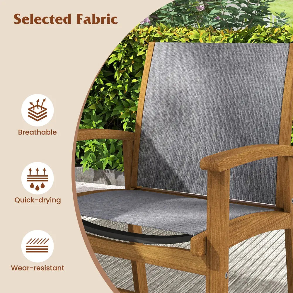 Set of 2 Patio Dining Chairs with Breathable Fabric and Acacia Wood Frame - Gray - Patio Dining Chairs