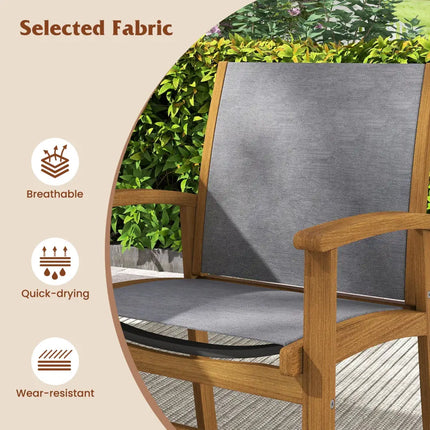 Set of 2 Patio Dining Chairs with Breathable Fabric and Acacia Wood Frame - Gray - Patio Dining Chairs