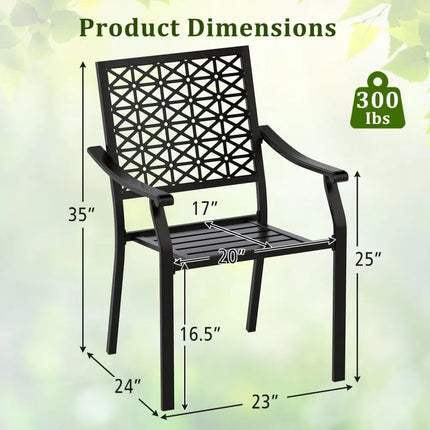 Set of 2 Patio Dining Chairs with Curved Armrests and Reinforced Steel Frame - Black - Patio Dining Chairs