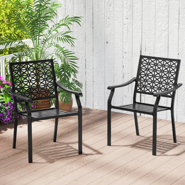 Set of 2 Patio Dining Chairs with Curved Armrests and Reinforced Steel Frame - Black - Patio Dining Chairs