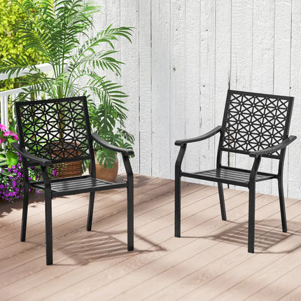 Set of 2 Patio Dining Chairs with Curved Armrests and Reinforced Steel Frame - Black - Patio Dining Chairs