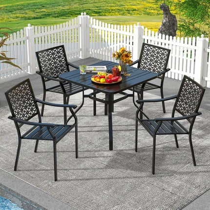 Set of 2 Patio Dining Chairs with Curved Armrests and Reinforced Steel Frame - Black - Patio Dining Chairs