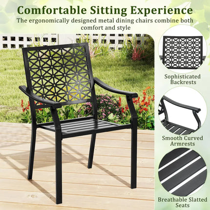 Set of 2 Patio Dining Chairs with Curved Armrests and Reinforced Steel Frame - Black - Patio Dining Chairs