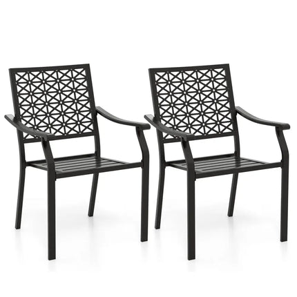Set of 2 Patio Dining Chairs with Curved Armrests and Reinforced Steel Frame - Black - Patio Dining Chairs