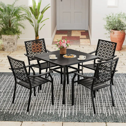 Set of 2 Patio Dining Chairs with Curved Armrests and Reinforced Steel Frame - Black - Patio Dining Chairs