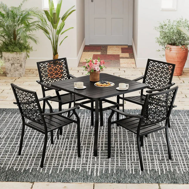 Set of 2 Patio Dining Chairs with Curved Armrests and Reinforced Steel Frame - Black - Patio Dining Chairs