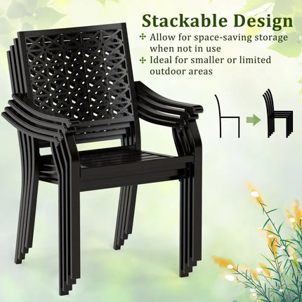 Set of 2 Patio Dining Chairs with Curved Armrests and Reinforced Steel Frame - Black - Patio Dining Chairs