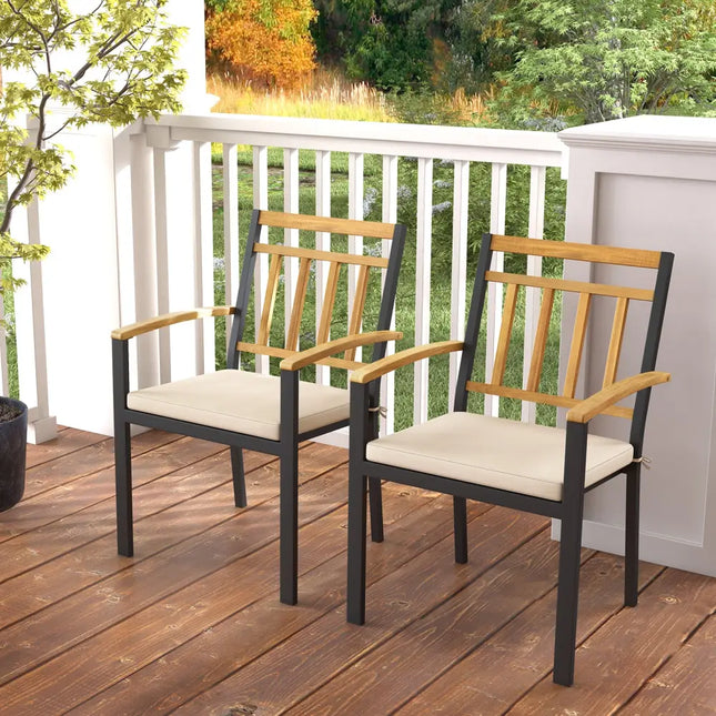 Set of 2 Patio Dining Chairs with Removable Padded Cushions-17 Inches - Patio Dining Chairs