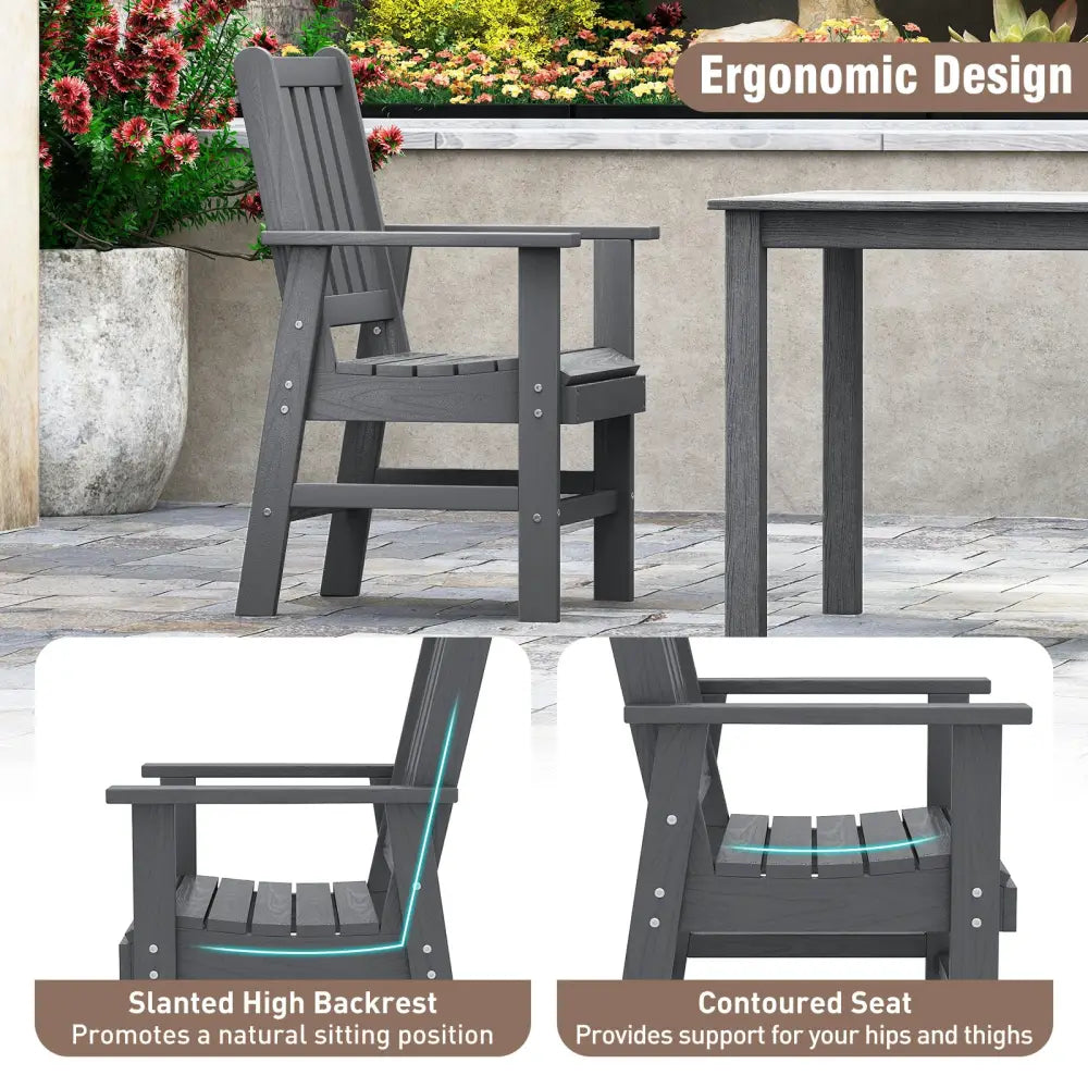 Set of 2 Patio Dining Chairs with Wide Armrests-Gray - Gray - Patio Dining Chairs