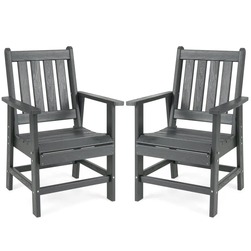 Set of 2 Patio Dining Chairs with Wide Armrests-Gray - Gray - Patio Dining Chairs