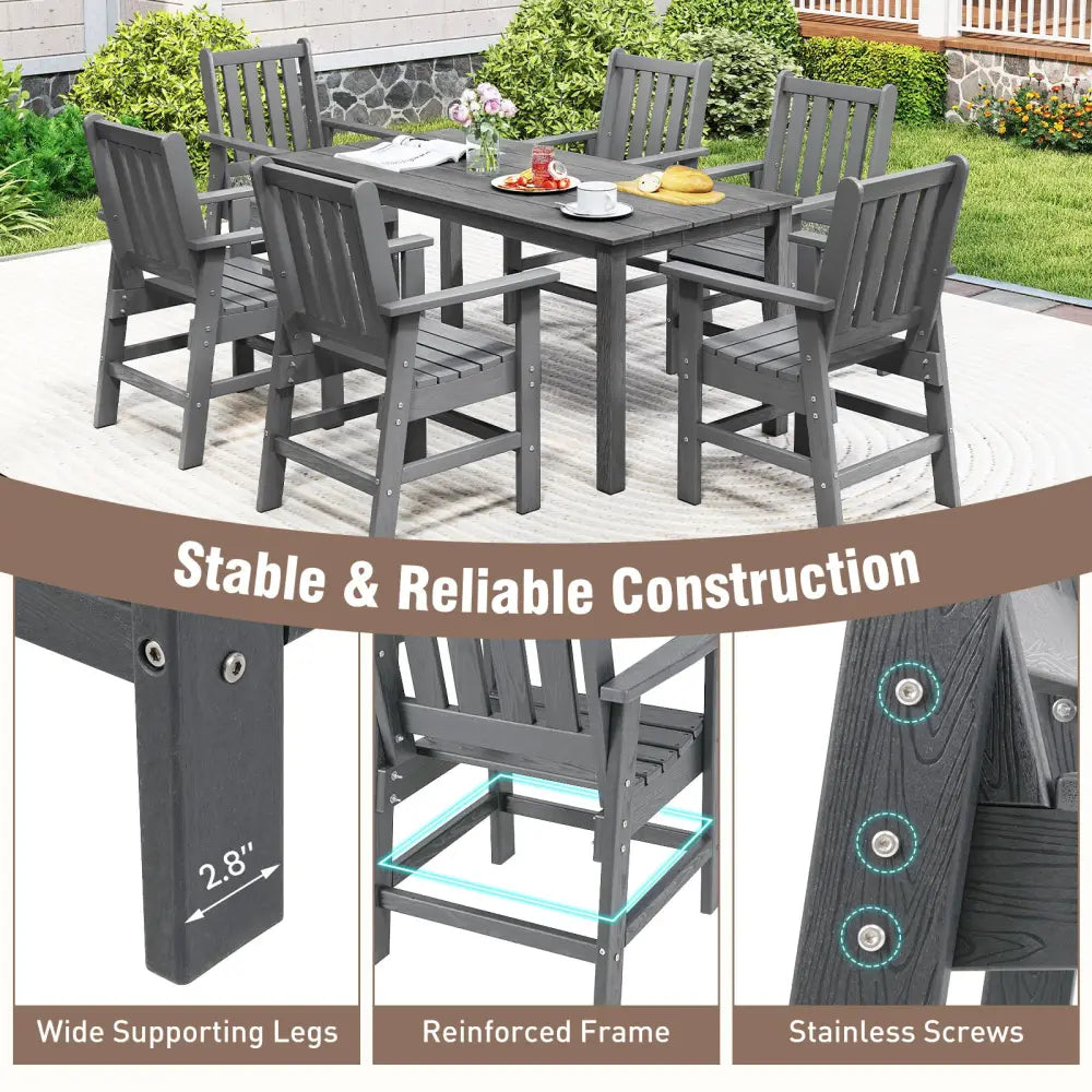 Set of 2 Patio Dining Chairs with Wide Armrests-Gray - Gray - Patio Dining Chairs