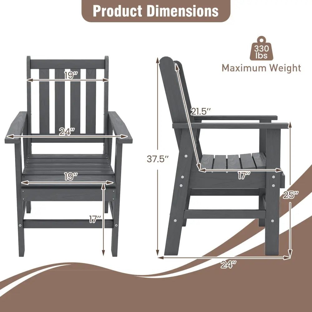 Set of 2 Patio Dining Chairs with Wide Armrests-Gray - Gray - Patio Dining Chairs