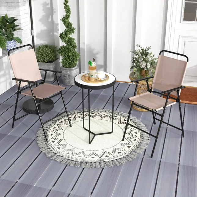 Set of 2 Patio Folding Bar-Height Chairs with Armrests and Quick-Drying Seat-Beige - Beige - Patio Bar Furniture
