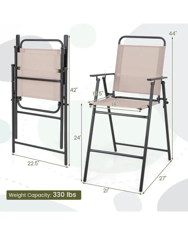 Set of 2 Patio Folding Bar-Height Chairs with Armrests and Quick-Drying Seat-Beige - Beige - Patio Bar Furniture