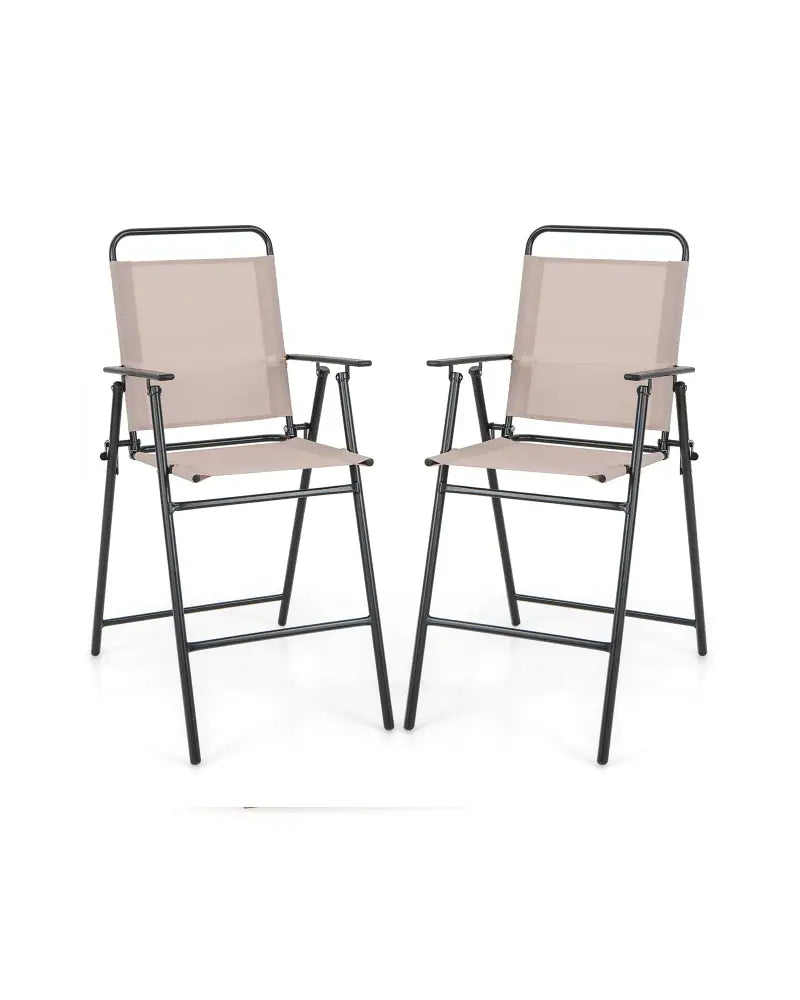 Set of 2 Patio Folding Bar-Height Chairs with Armrests and Quick-Drying Seat-Beige - Beige - Patio Bar Furniture