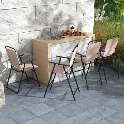 Set of 2 Patio Folding Bar-Height Chairs with Armrests and Quick-Drying Seat-Beige - Beige - Patio Bar Furniture