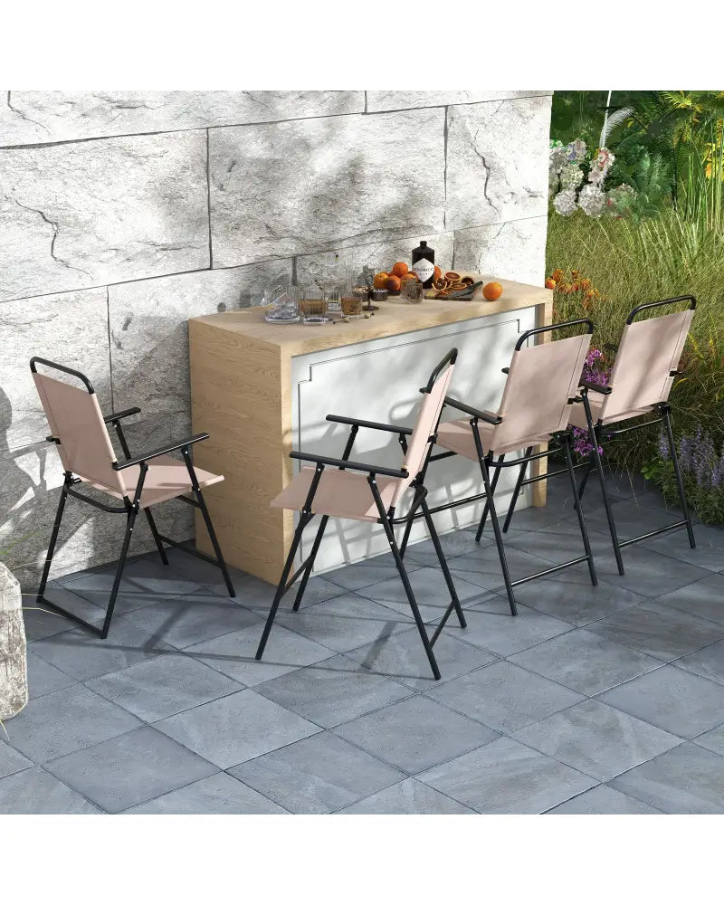 Set of 2 Patio Folding Bar-Height Chairs with Armrests and Quick-Drying Seat-Beige - Beige - Patio Bar Furniture