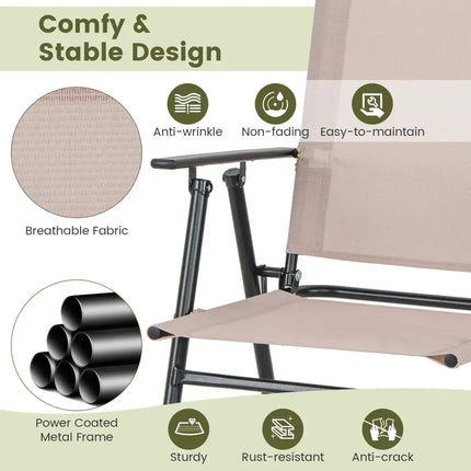 Set of 2 Patio Folding Bar-Height Chairs with Armrests and Quick-Drying Seat-Beige - Beige - Patio Bar Furniture