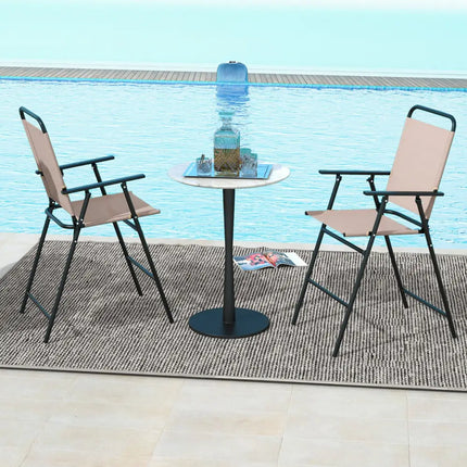 Set of 2 Patio Folding Bar-Height Chairs with Armrests and Quick-Drying Seat-Beige - Beige - Patio Bar Furniture