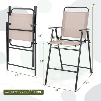 Set of 2 Patio Folding Bar-Height Chairs with Armrests and Quick-Drying Seat-Beige - Beige - Patio Bar Furniture